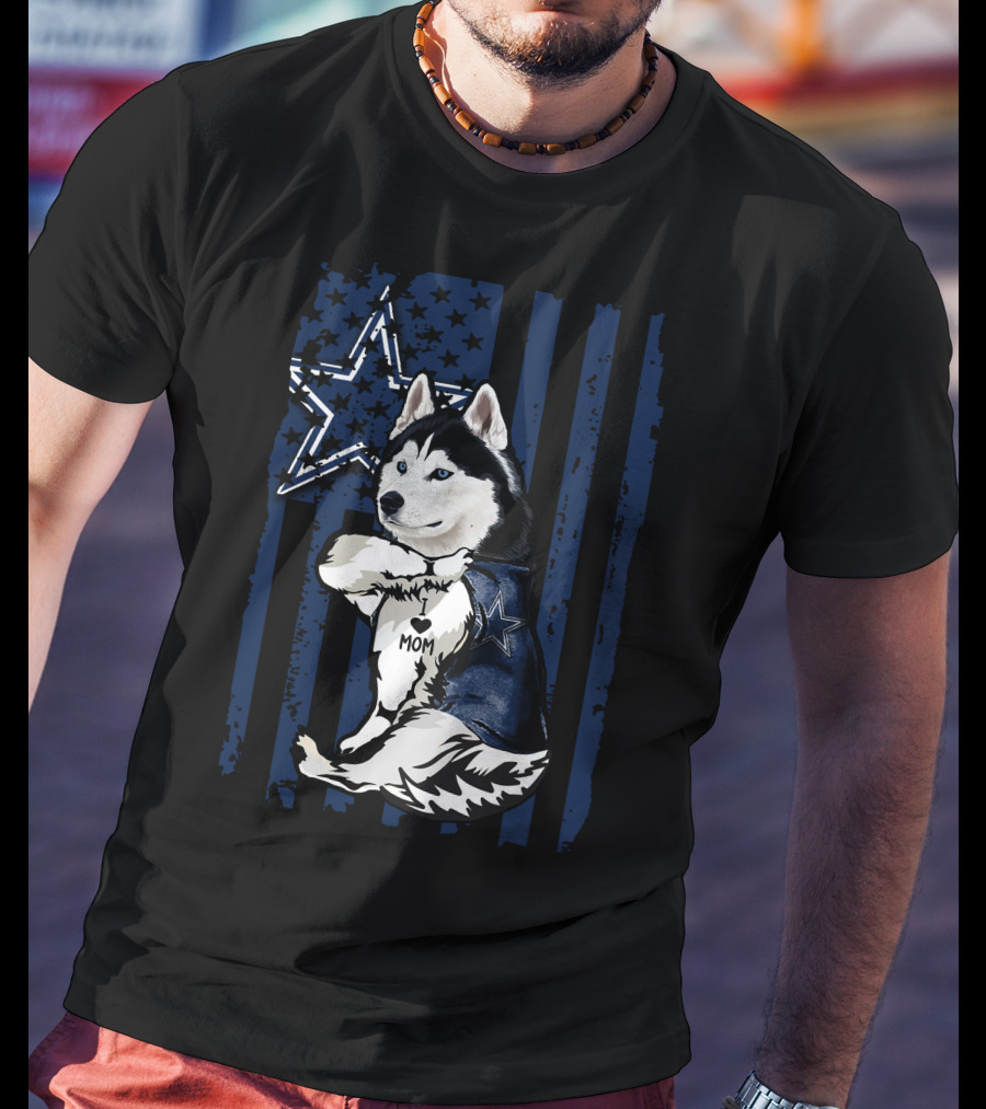 Siberian Husky I Love Mom Dallas Cowboys Star T-Shirt