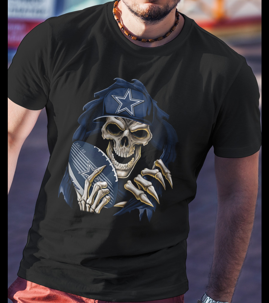Skullbong Dallas Cowboys Skeleton Holding Football With Star T-Shirt