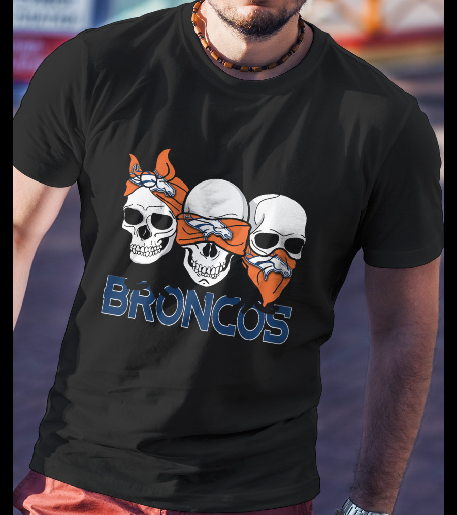 Broncos Three Skulls With Orange Bandanas T-Shirt