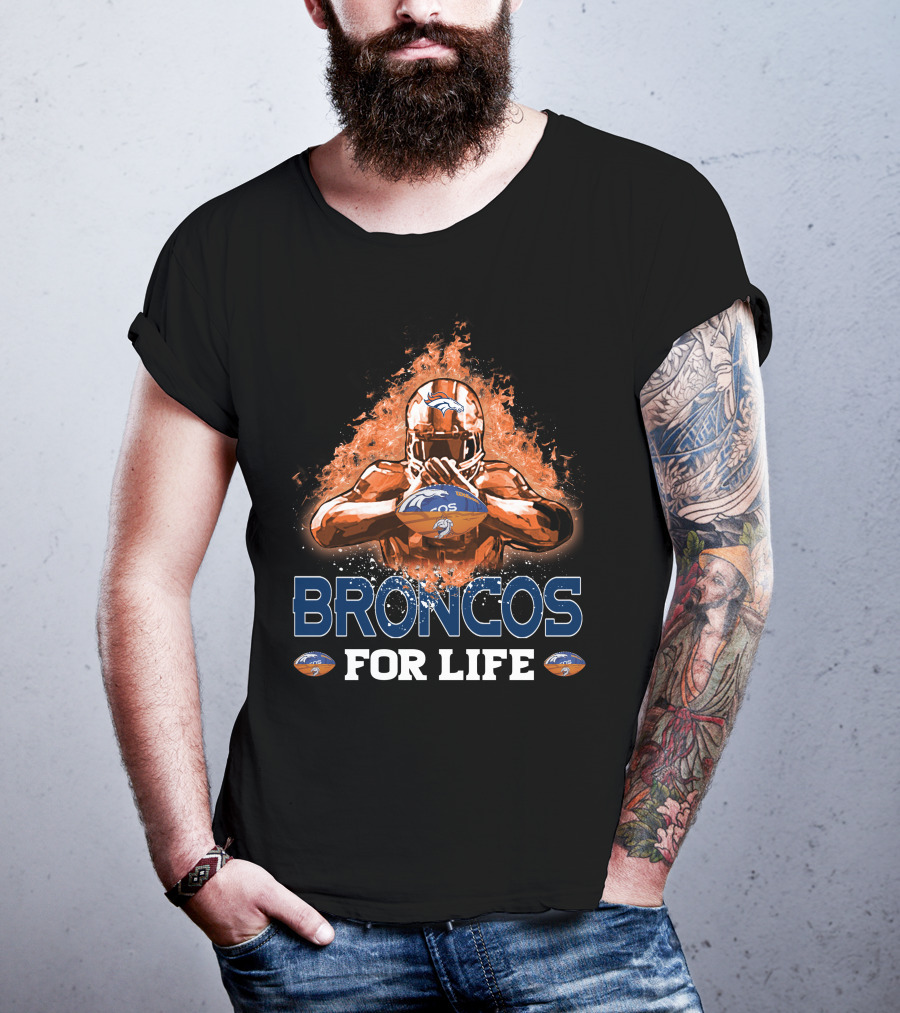 Broncos For Life Denver Broncos Football Flames T-Shirt