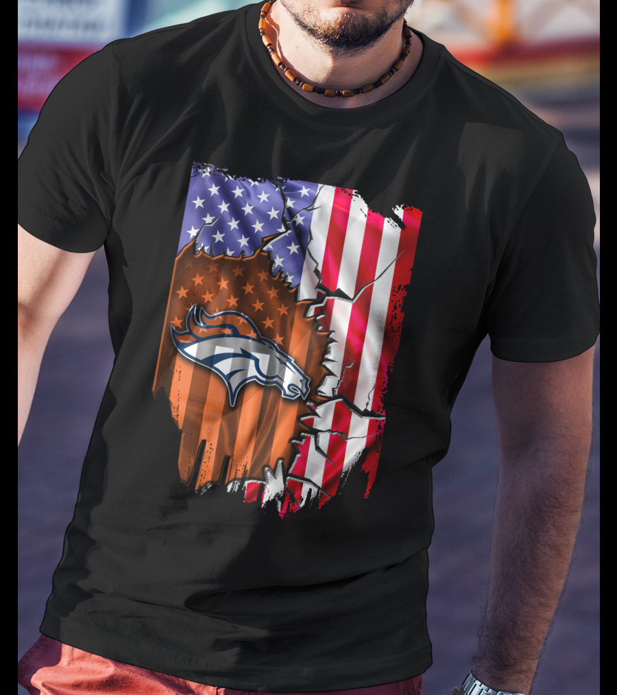 American Flag Denver Broncos Logo Explosion T-Shirt