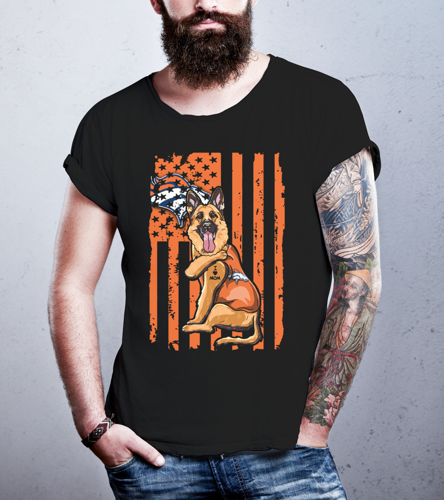 German Shepherd I Love Mom Denver Broncos Flag T-Shirt
