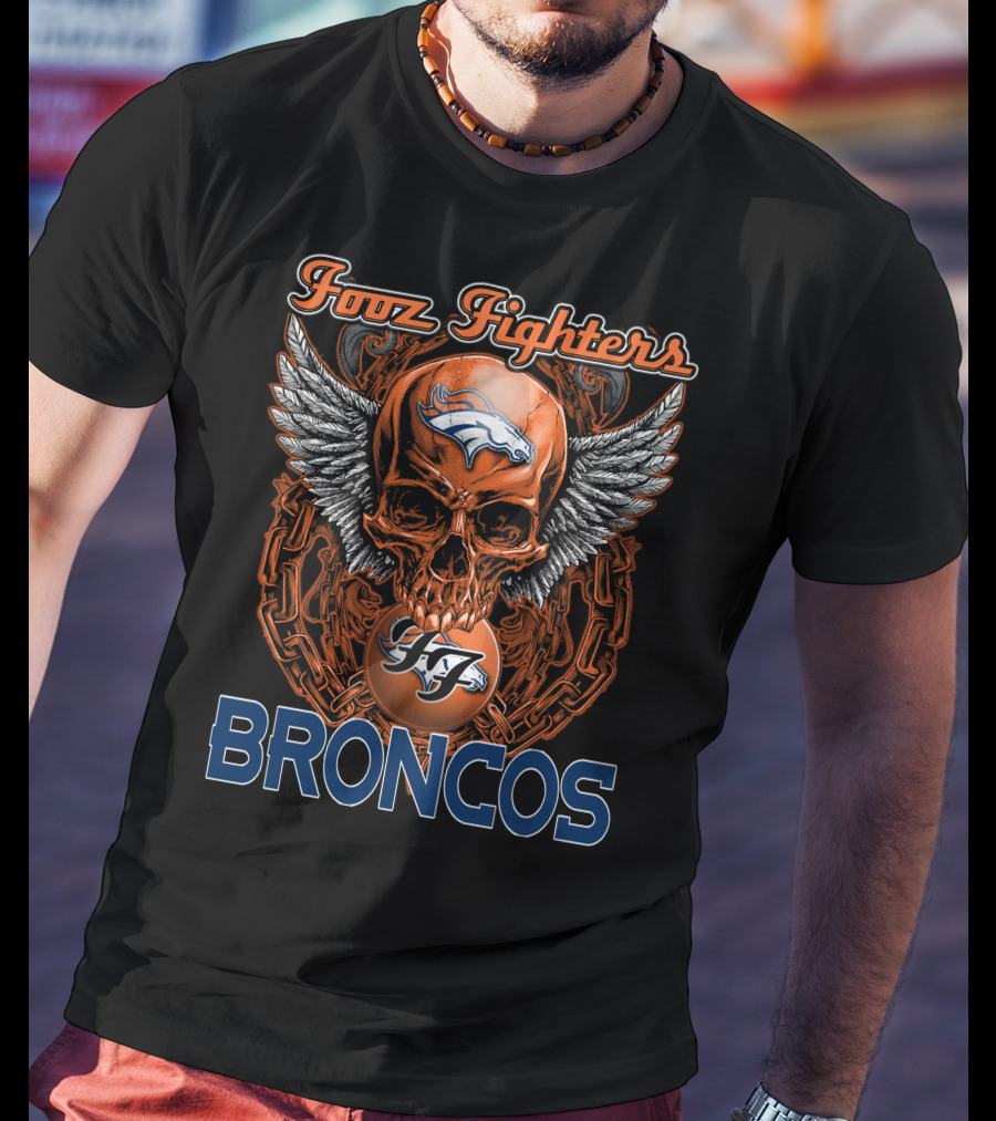 Foo Fighters Denver Broncos Skull Wings Chain Orange T-Shirt