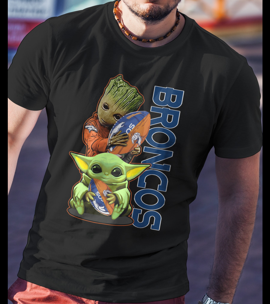 Groot Baby Yoda Denver Broncos Football Fan T-Shirt