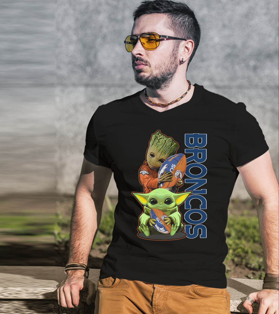 Groot Baby Yoda Denver Broncos Football Fan T-Shirt