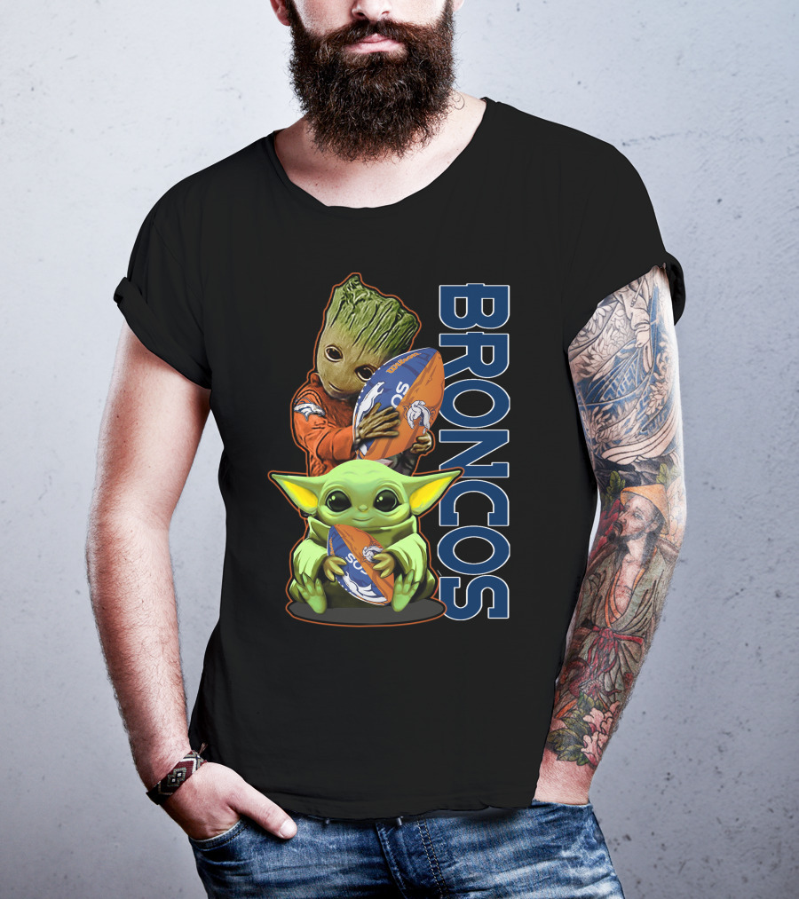 Groot Baby Yoda Denver Broncos Football Fan T-Shirt