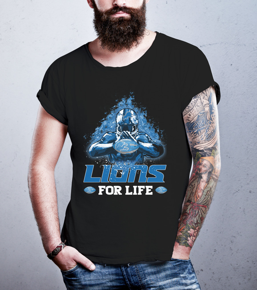 Lions For Life Detroit Football Player With Ball T-Shirt