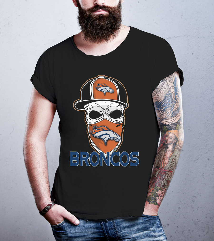 Broncos Skull Cap And Bandana With Denver Broncos T-Shirt