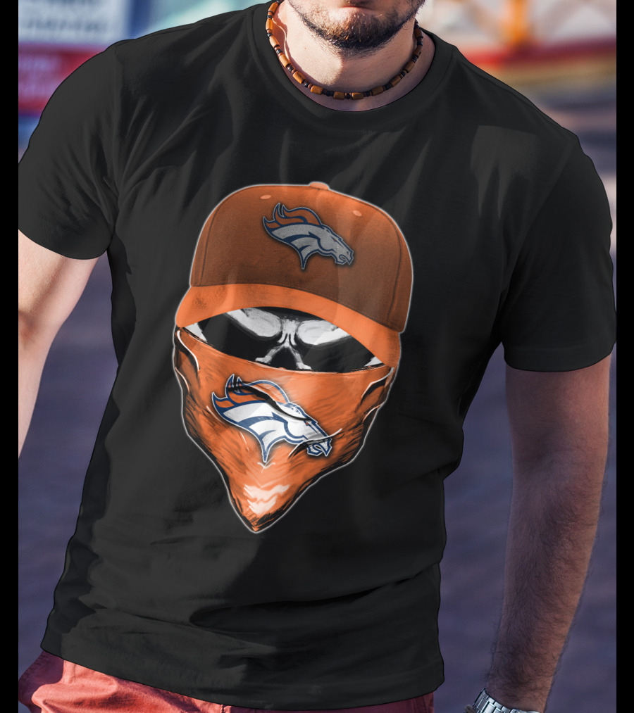 Denver Broncos Skull Cap And Bandana NFL Fan Gear T-Shirt