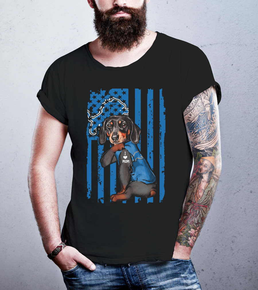 Dachshund I Love Mom Detroit Lions Fan T-Shirt