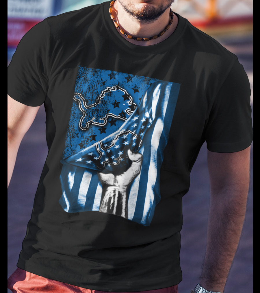 DETROIT LIONS American Flag Fist T-Shirt