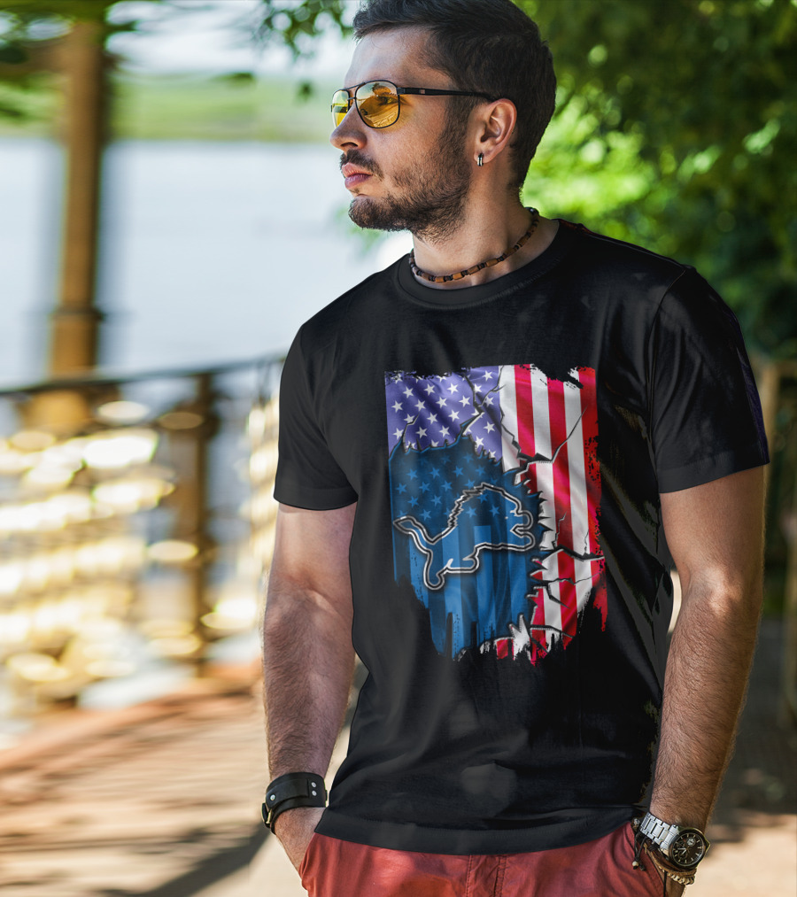 Flag Detroit Lions American Stars And Stripes Lion T-Shirt