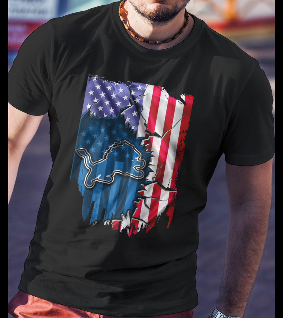 Flag Detroit Lions American Stars And Stripes Lion T-Shirt