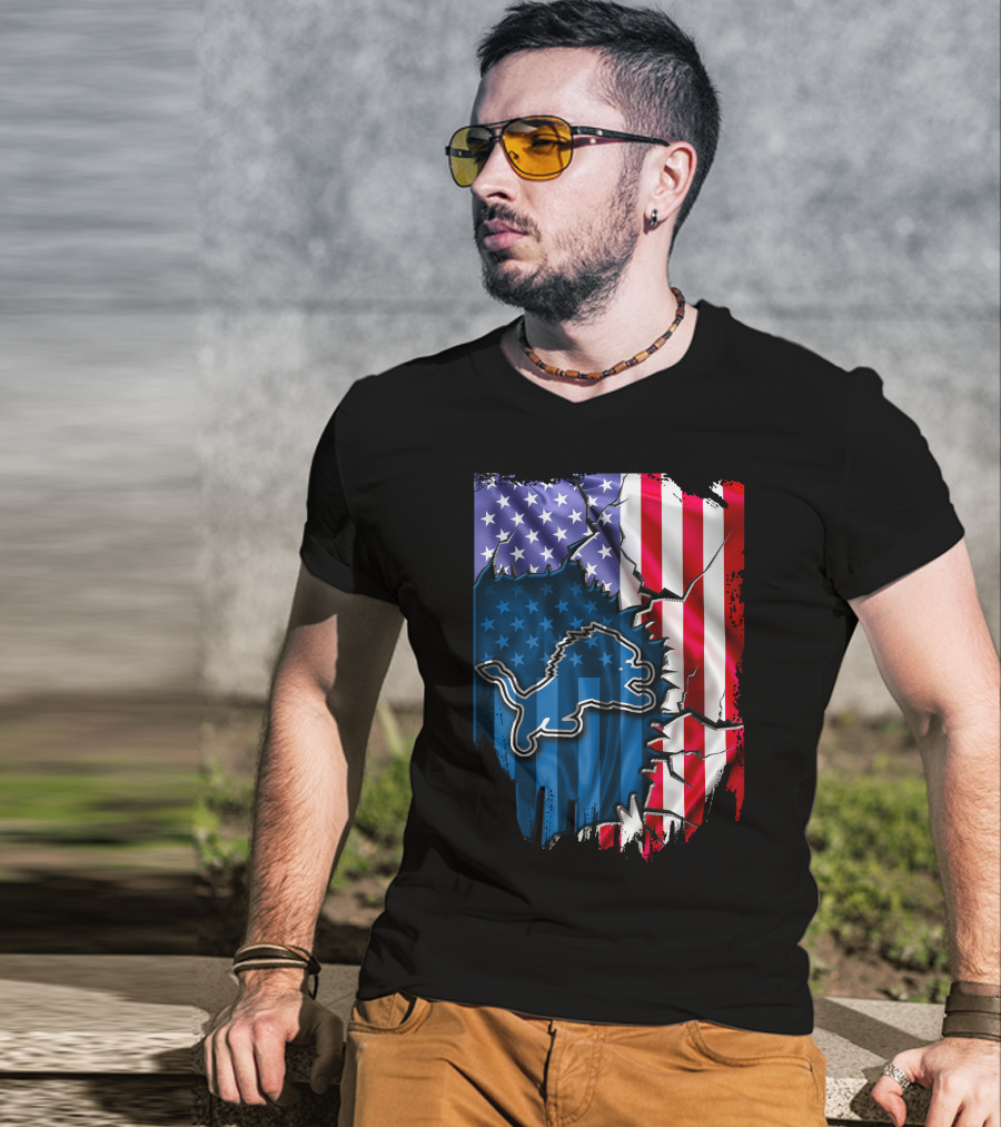 Flag Detroit Lions American Stars And Stripes Lion T-Shirt
