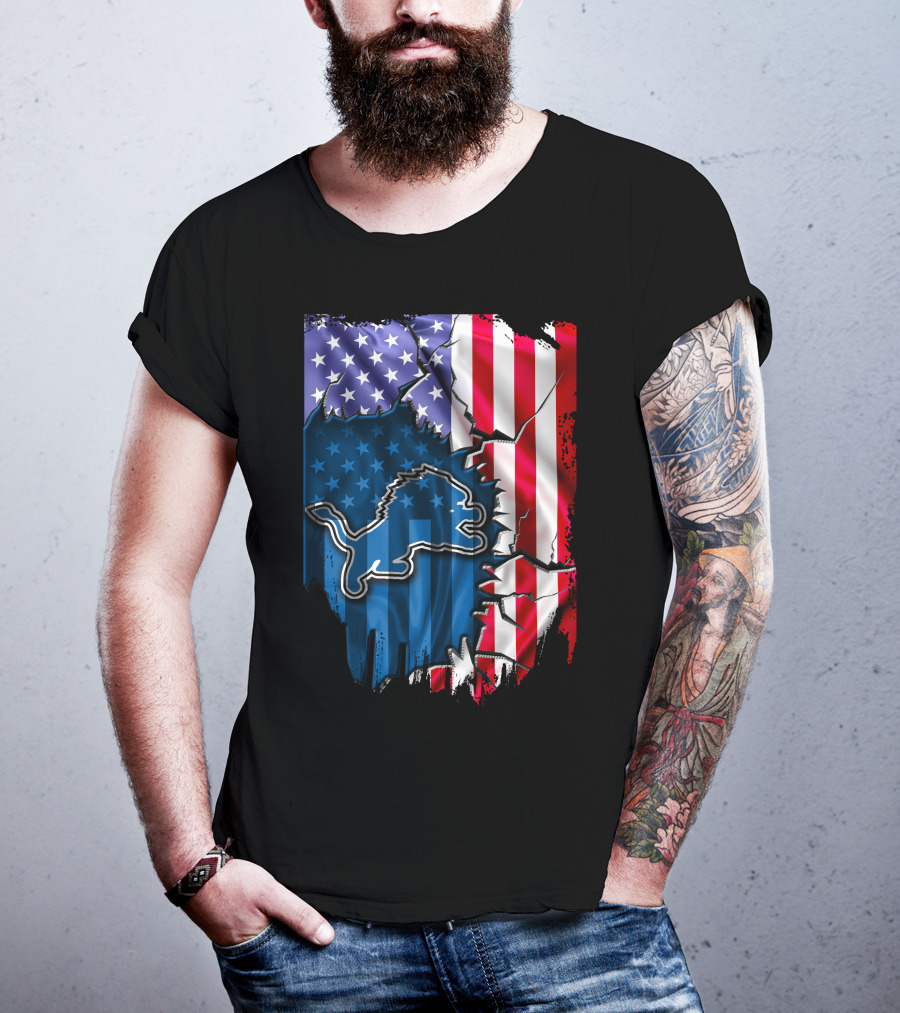 Flag Detroit Lions American Stars And Stripes Lion T-Shirt