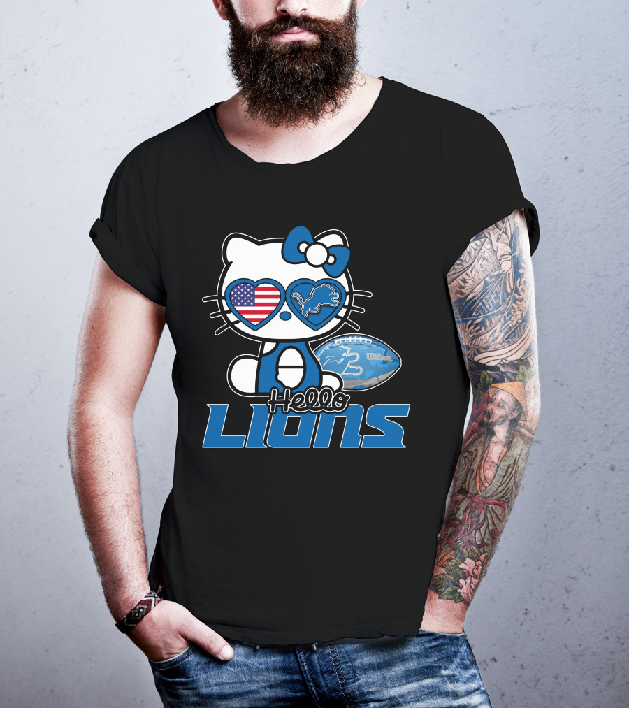 Hellokitty Detroit Lions American Flag Wilson Football T-Shirt