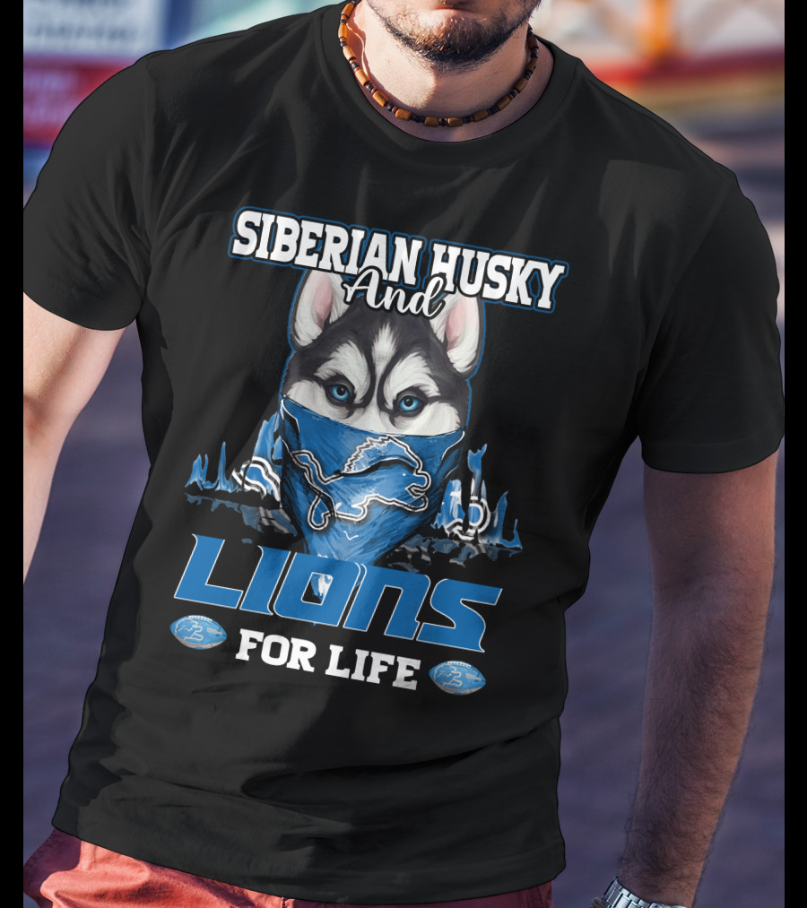 Siberian Husky And Lions For Life Detroit T-Shirt