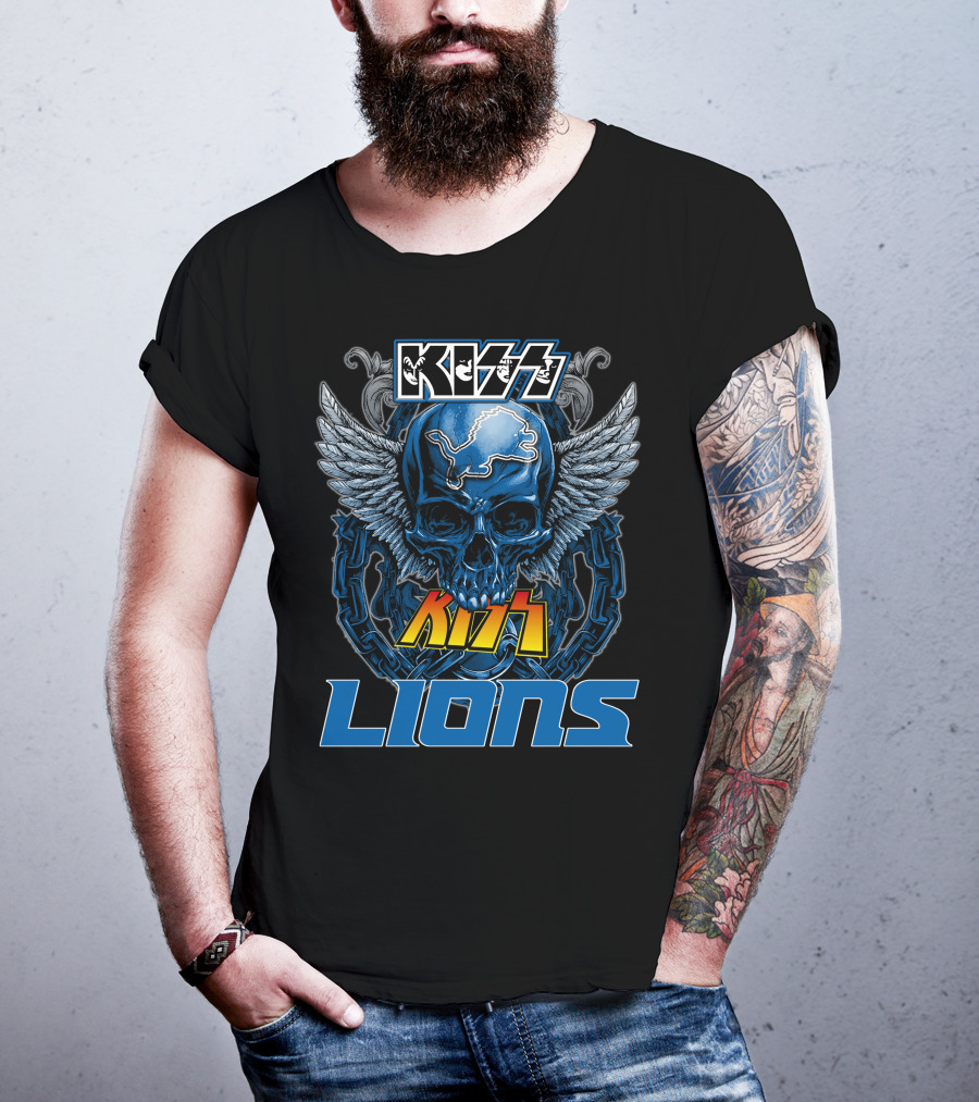 Kiss Skull Wings Detroit Lions T-Shirt
