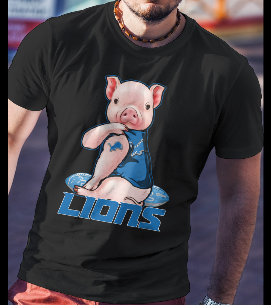 Detroit Lions Pig In Blue T-Shirt