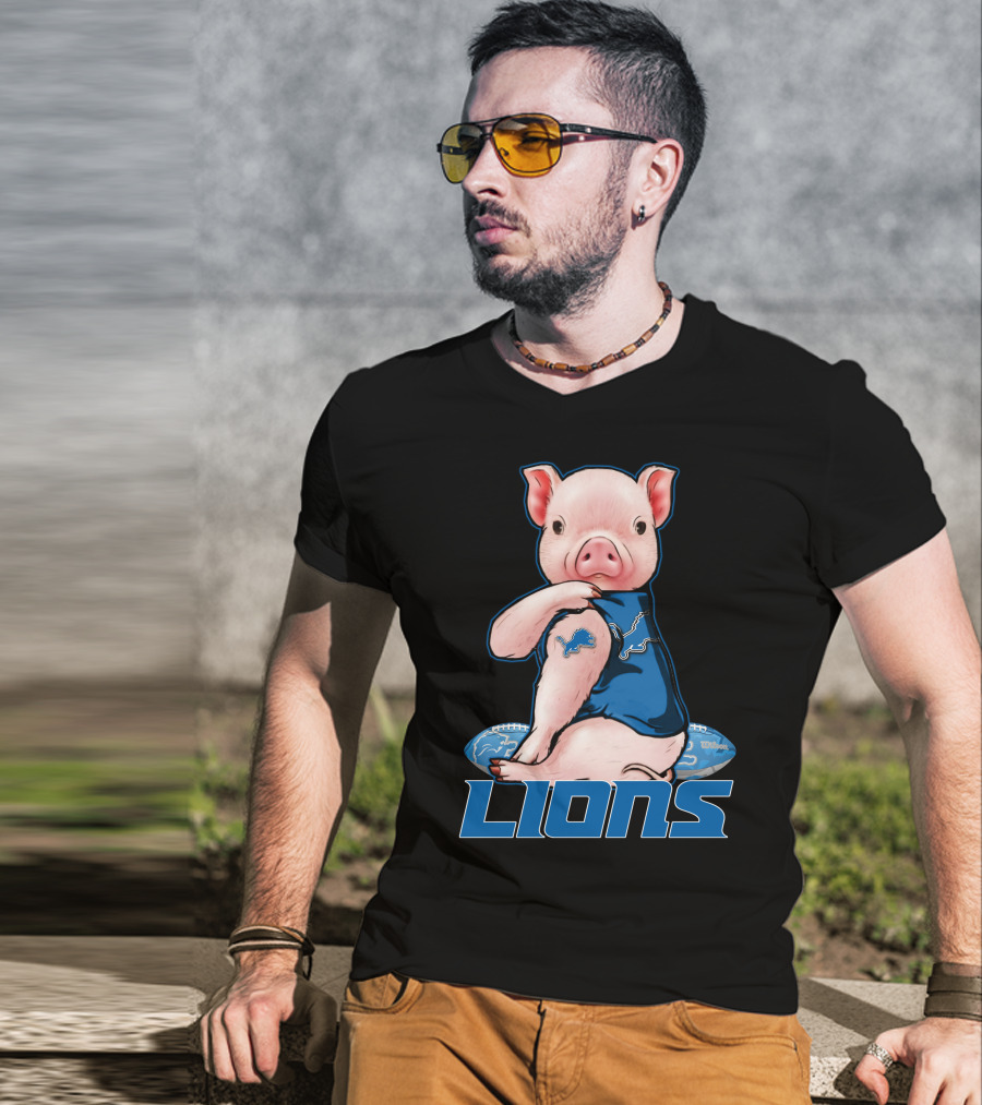 Detroit Lions Pig In Blue T-Shirt