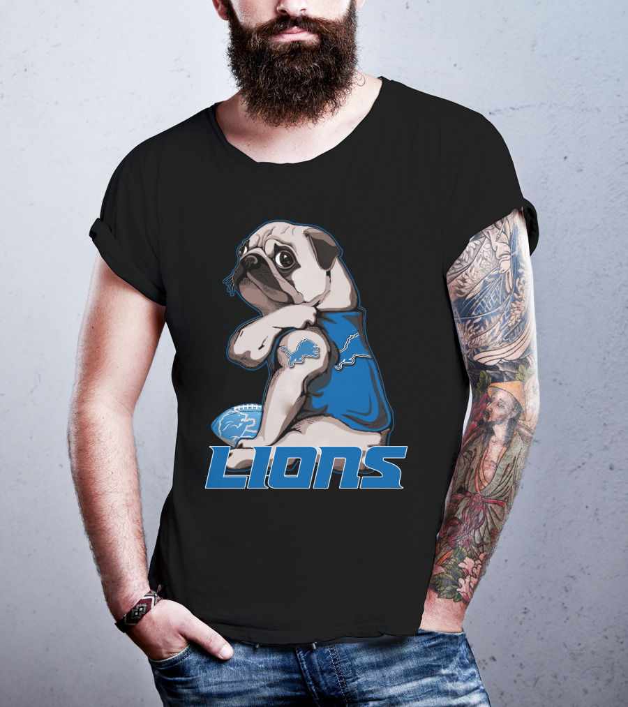 Pug Detroit Lions Football Fan Lifestyle T-Shirt