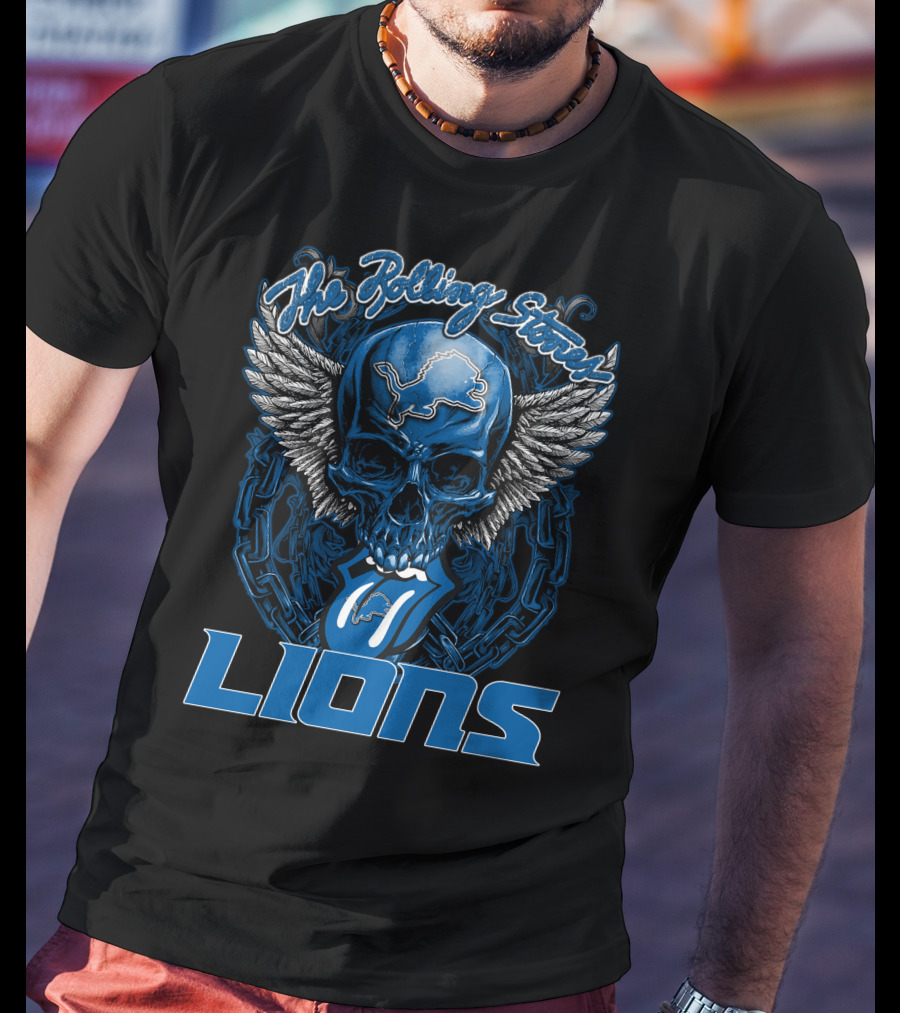 The Rolling Stones Detroit Lions Skull With Wings And Tongue T-Shirt