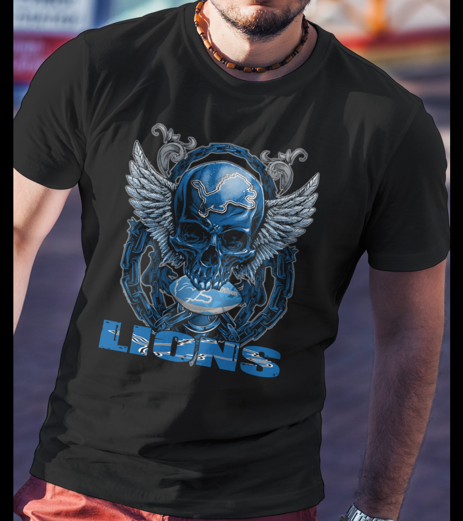 Skullfb Detroit Lions Winged Skull Helmet T-Shirt