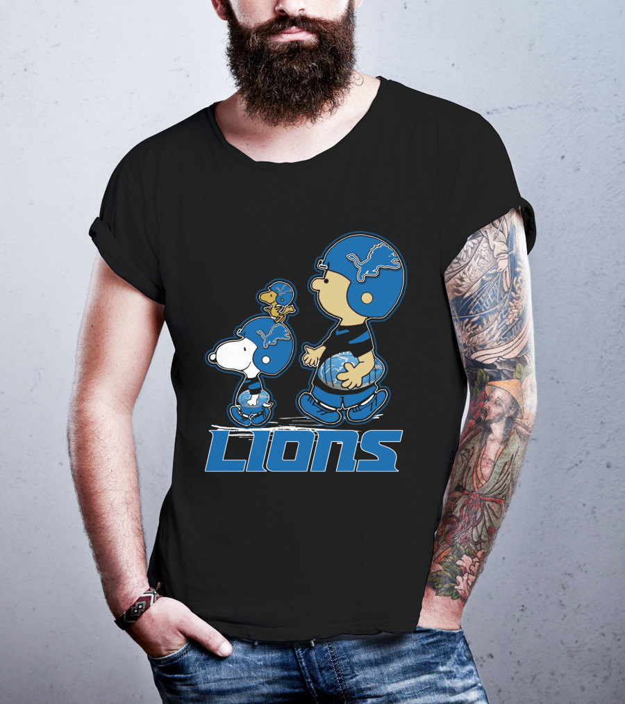 Snpfootball Detroit Lions Peanuts Characters With Lions Helmets T-Shirt
