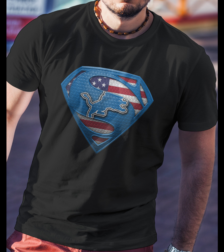 Detroit Lions Superman American Flag T-Shirt