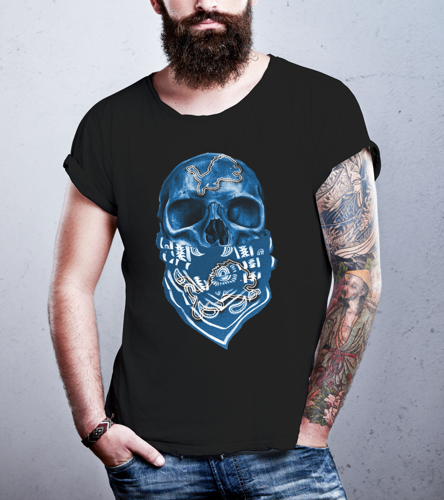 Skull Detroit Lions Bandana Fan T-Shirt