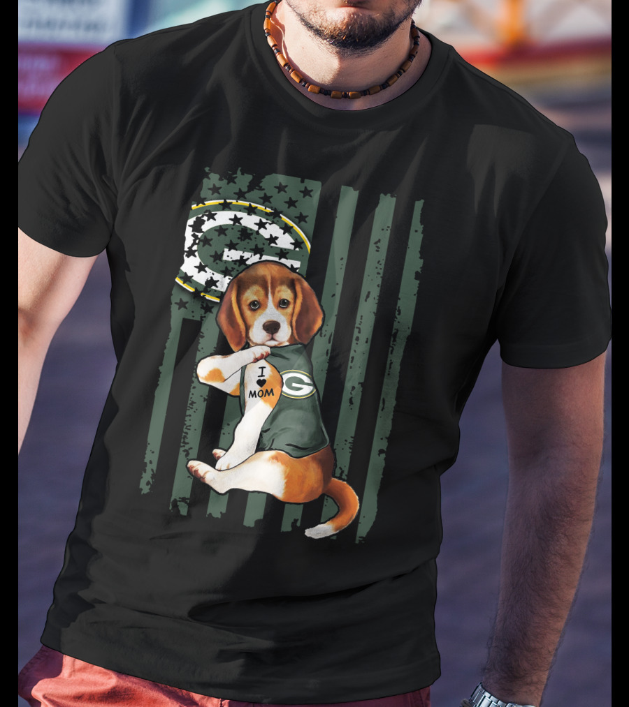 Beagle I Love Mom Green Bay Packers Fan T-Shirt
