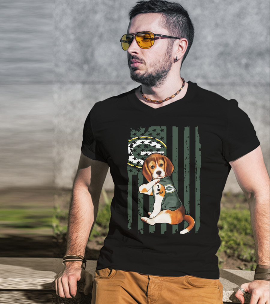 Beagle I Love Mom Green Bay Packers Fan T-Shirt