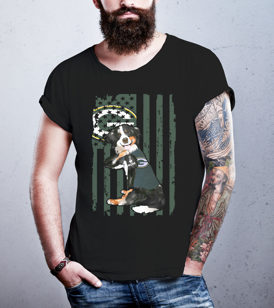 Border Collie I Love Mom Green Bay Packers Fan T-Shirt