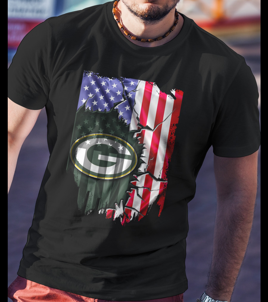 American Flag Green Bay Packers Logo Fusion T-Shirt
