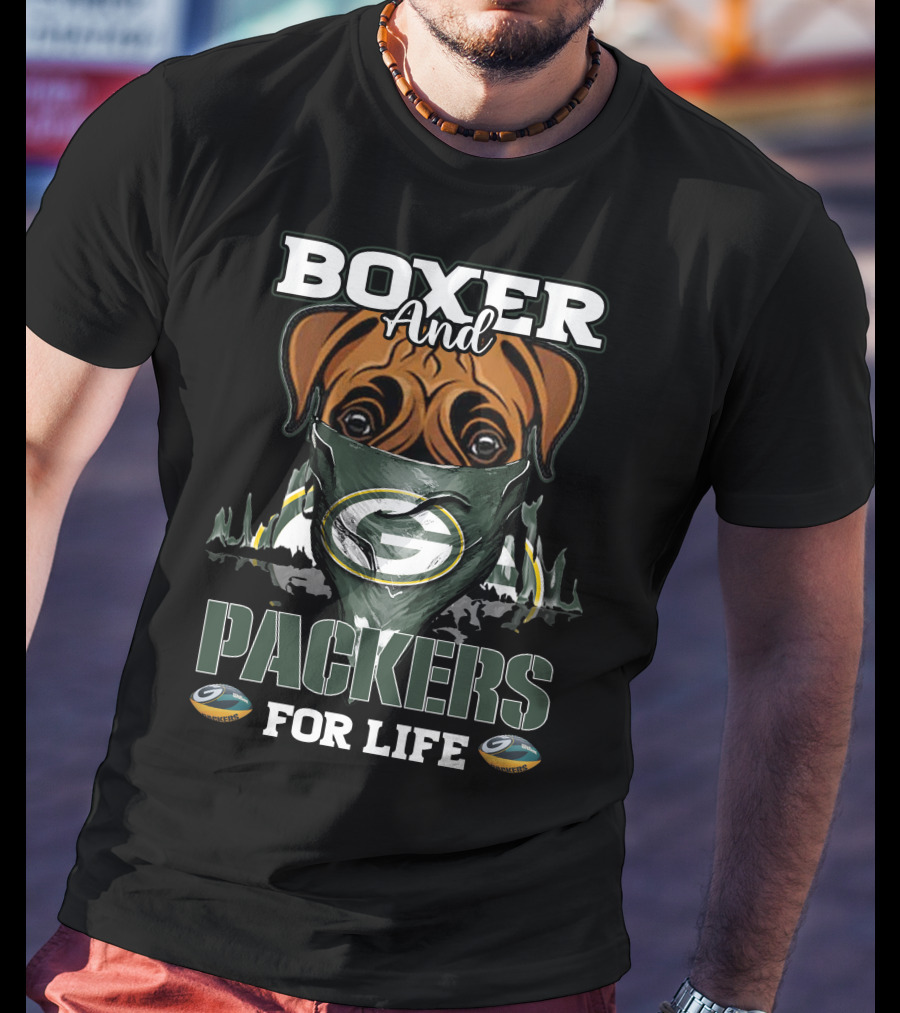Boxer And Packers For Life Green Bay Packers T-Shirt