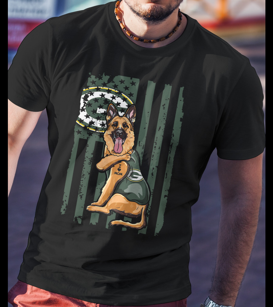 German Shepherd Green Bay Packers G Logo I Love Mom T-Shirt