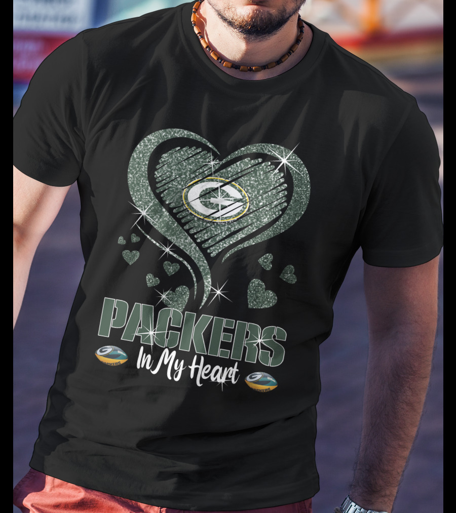 Packers In My Heart Green Bay Packers Heart Logo Sparkle Elements T-Shirt