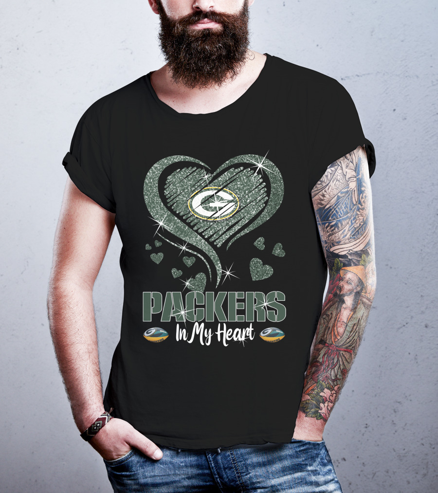 Packers In My Heart Green Bay Packers Heart Logo Sparkle Elements T-Shirt