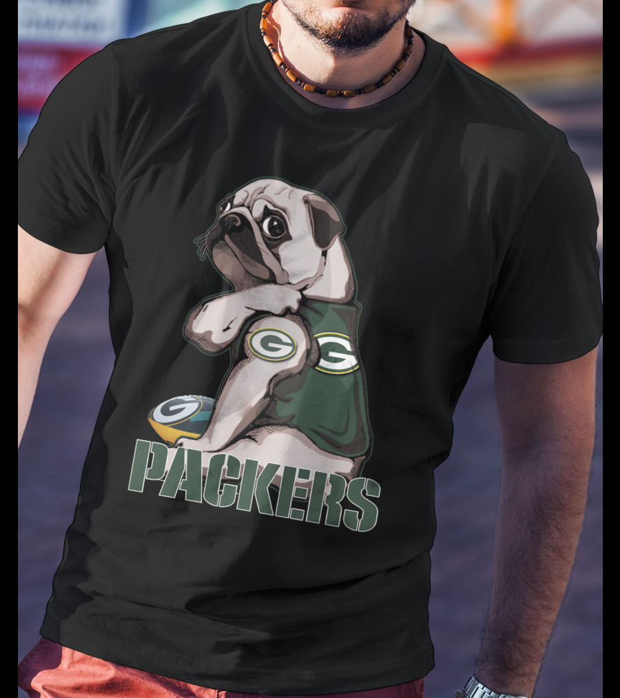 Packers Pug With Green Bay Logo Football T-Shirt