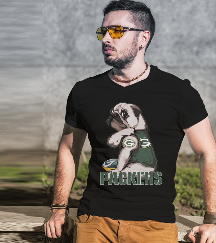 Packers Pug With Green Bay Logo Football T-Shirt