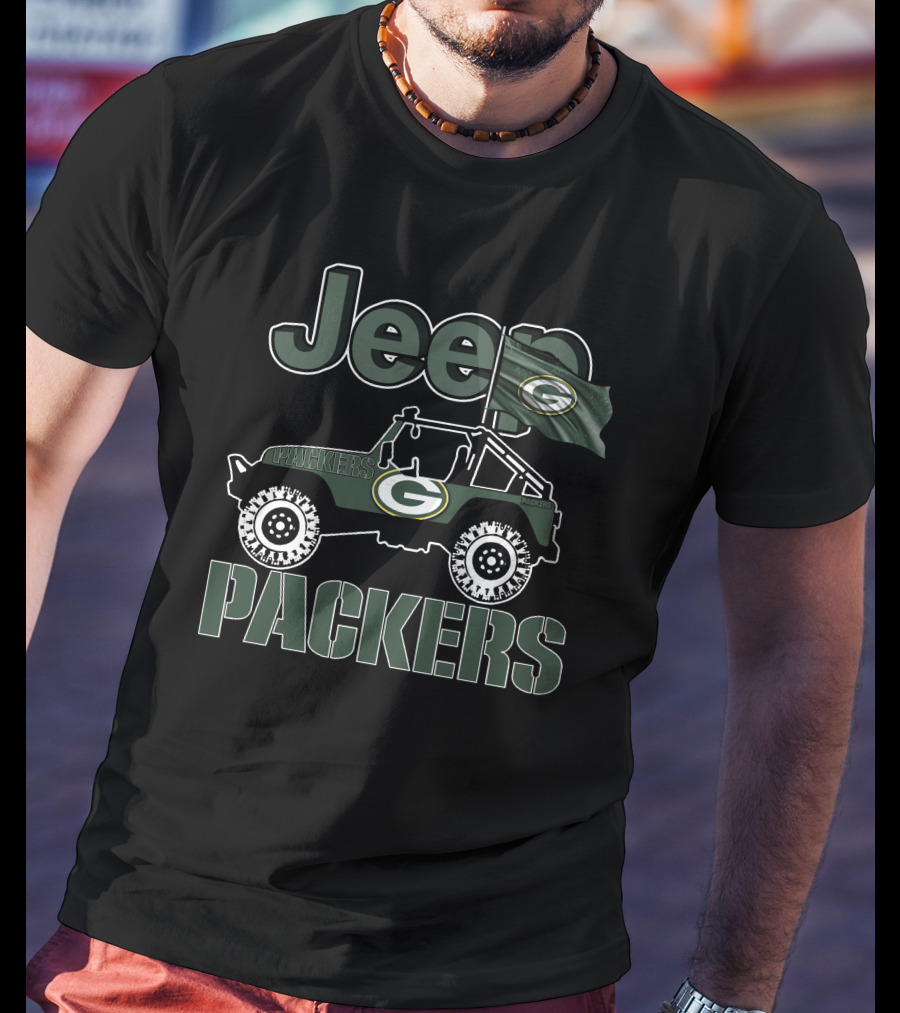 Jeep Packers Green Bay Logo With Flag T-Shirt