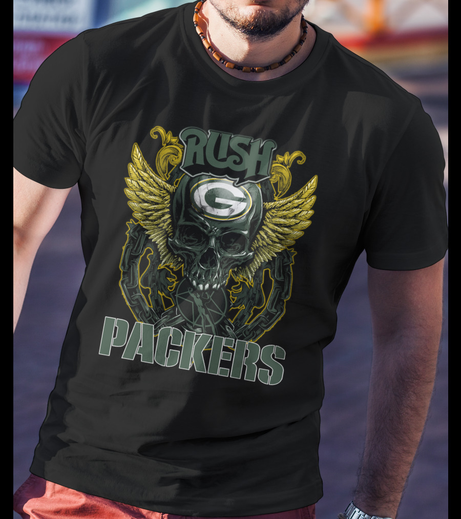 Rush Green Bay Packers Skull Wings Chain T-Shirt