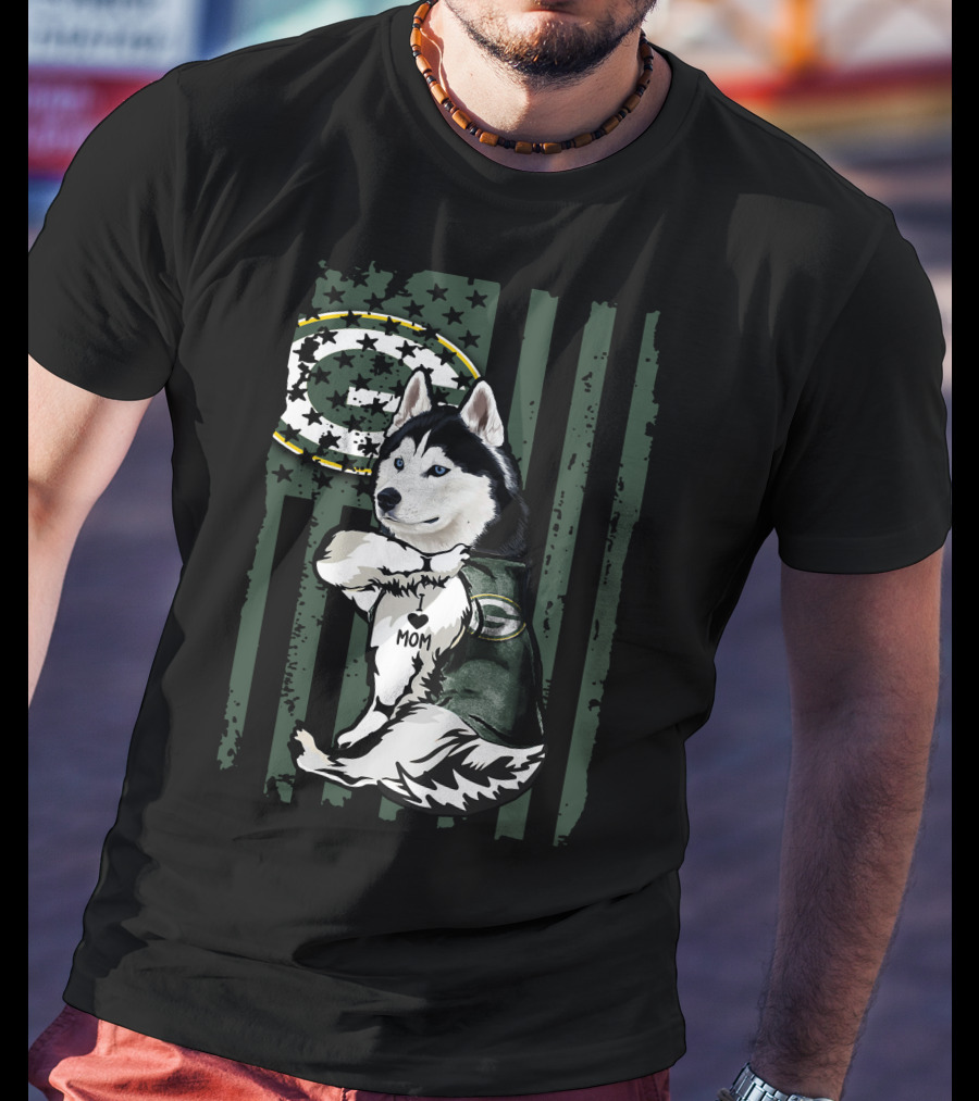 Siberian Husky Green Bay Packers I Love Mom T-Shirt