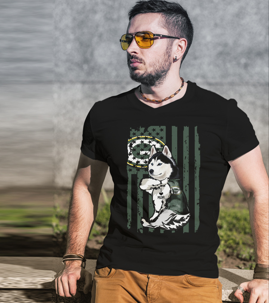 Siberian Husky Green Bay Packers I Love Mom T-Shirt