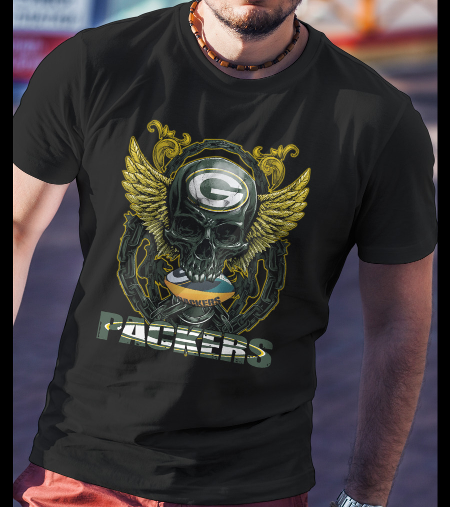 Packers Skull With Wings And Football Helmet T-Shirt