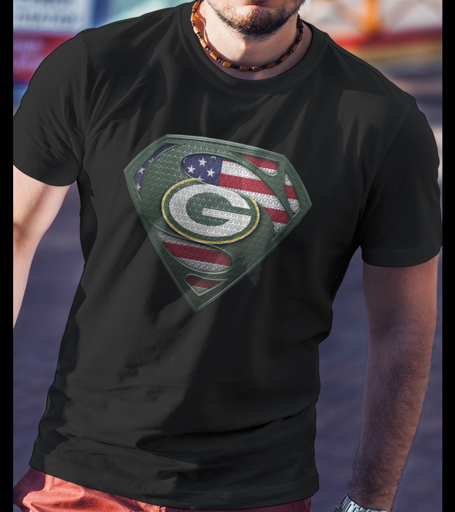 Green Bay Packers American Flag Shield T-Shirt