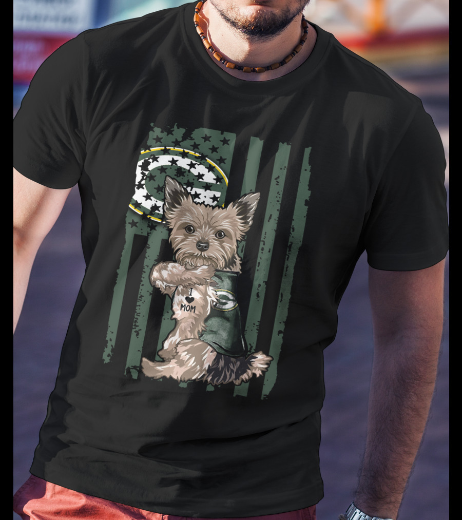 Yorkshire Terrier I Love Mom Green Bay Packers Football T-Shirt