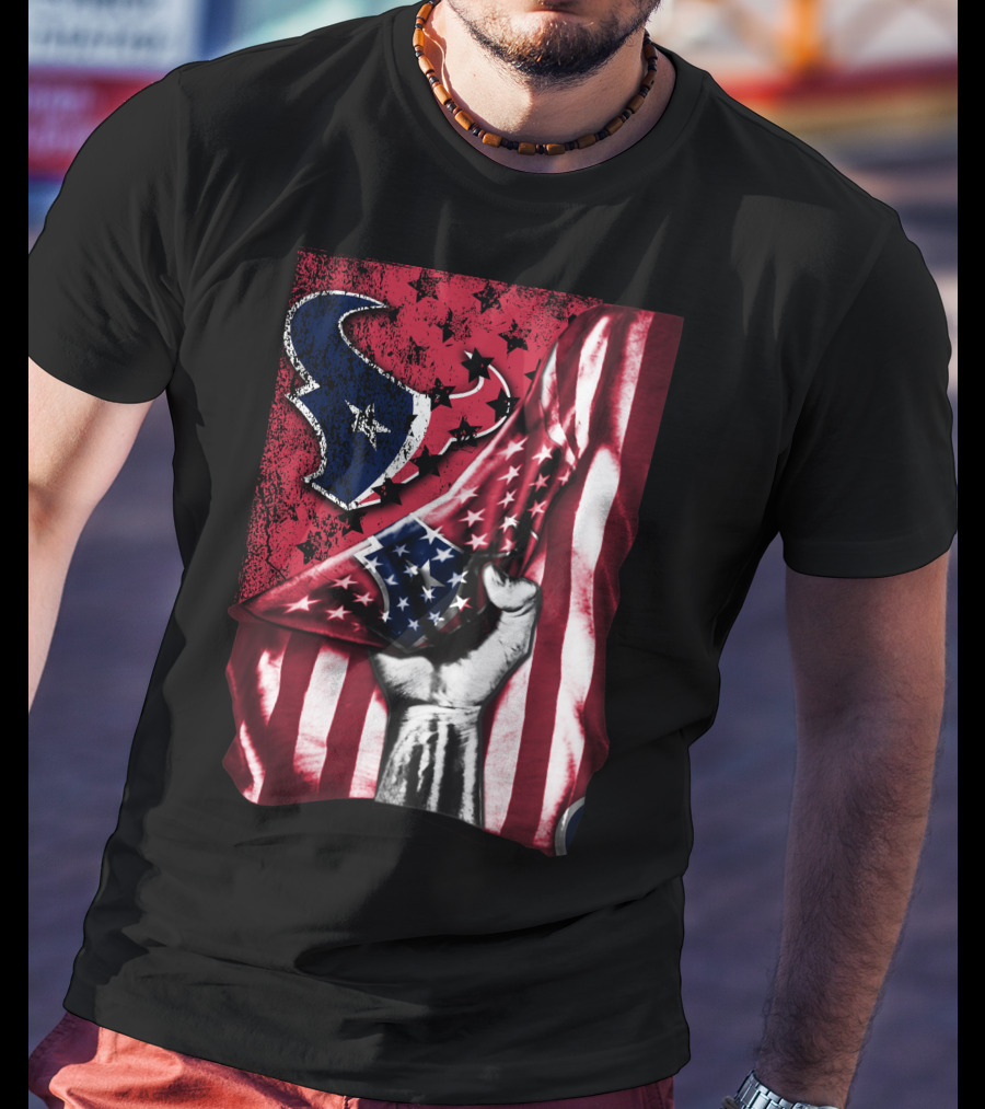 Patriotic Houston Texans Stars And Stripes Flag T-Shirt