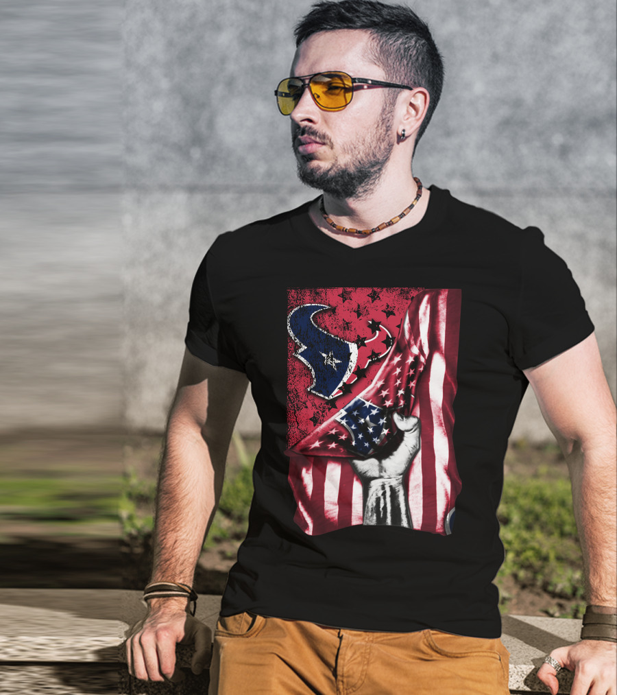 Patriotic Houston Texans Stars And Stripes Flag T-Shirt