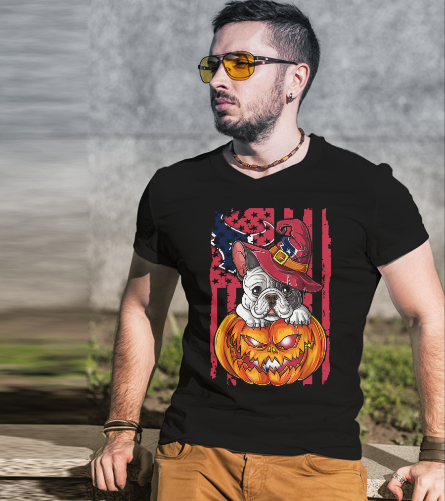 Hlw Bulldog Houston Texans Halloween Pumpkin Background T-Shirt